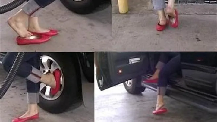 Red Escada ballet flats - Shoeplay at the gas station