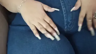 Long Nails Scratching Jeans