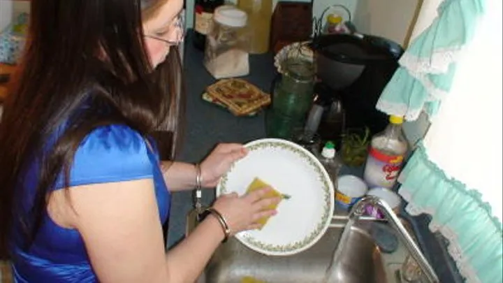 Handcuffed dishwashing wench