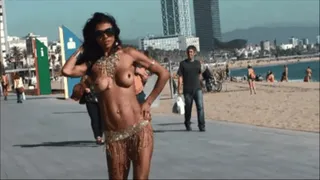 Nude brazilian catwalk on the beach promenade