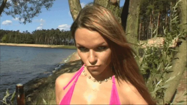 Jana is stripping down her pink mini-bikini - Part 1