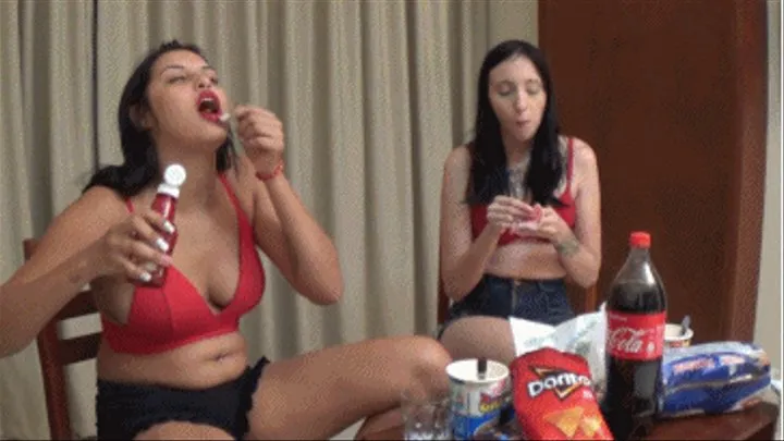 NATASHA and PENELOPE FACESTUFFING OVEREATING - BLOATED BELLY CHALLENGE