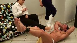 Muscular Slave Humiliated And Teased By The Two Mistresses (6° part )