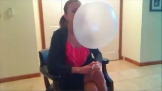 Business Woman blows big bubbles part I