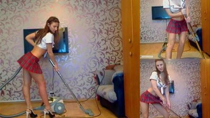 School girl vacuuming after party!