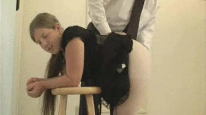 bent over spanked on pantyhose (side view)