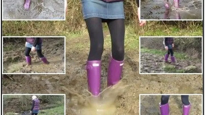 Muddy Walk in Purple Hunter Wellies