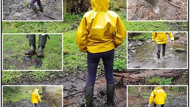 Rainy Springtime Walk in Raincoat and Wellies