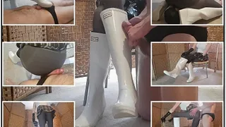 Fun in White Hunter Boots