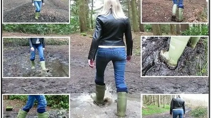 Muddy Woods in Dunlop Thermo Wellies & Leather Jacket