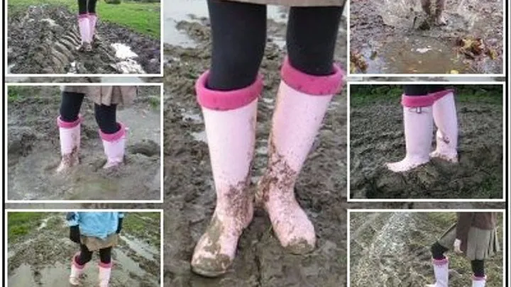 Muddy Walk in Pink Hunter Wellies