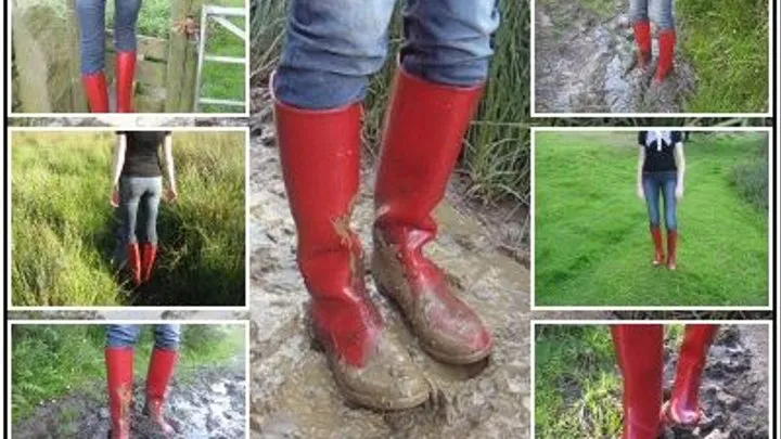 Muddy Walk in Red Wellies