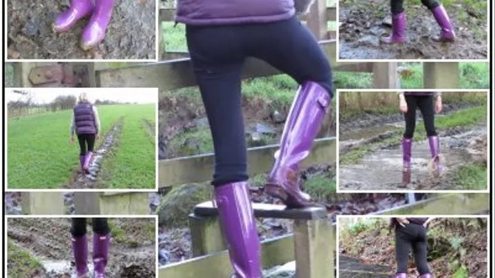 Muddy Walk in Hunter Blackberry Wellies