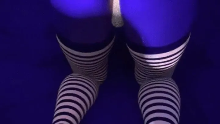 Lucy L'Vette bed dance in hot orange thong and striped stockings