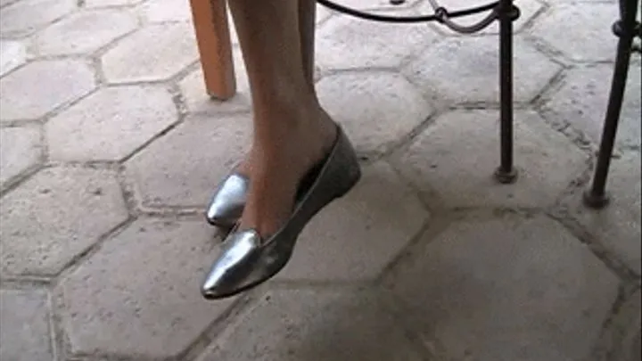 Sexy silver flats barefoot @ coffee Full Clip