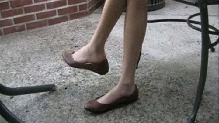 2013: Brown flats barefoot under table ~ 2 scenes