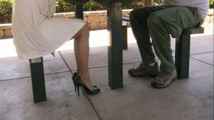 Aldo high heels & nylons @ park bench