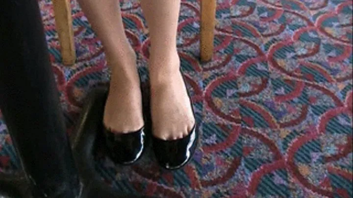 Black patent flats barefoot @ Wendy's ~ 2 views