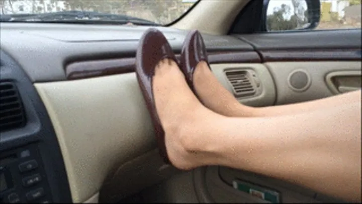 Brown flats dashboard barefoot shoeplay