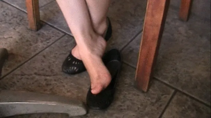 New perforated black flats barefoot at Starbucks