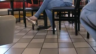 JCrew silver flats barefoot @ Carls Jr.