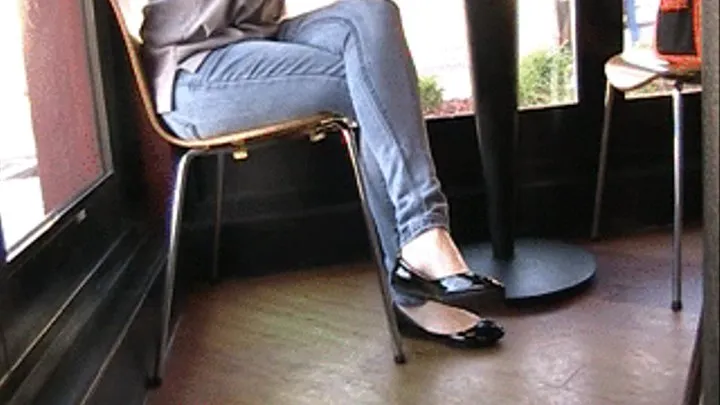 Black patent flats barefoot @ eatery