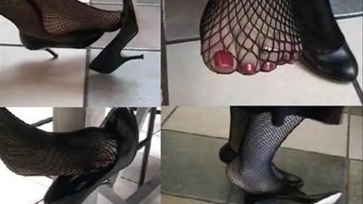 Black Enzo heels & wide fishnet stockings - At the Mall