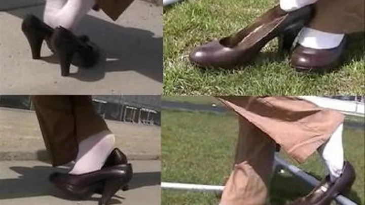 Brown Baby Doll high heels & white socks - The athletic field