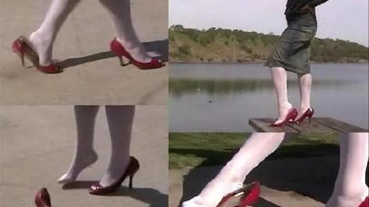 Red peep toes & white RHT stockings - Full clip