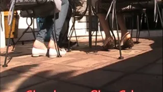 2 girls flats barefoot at lunch ~ rear view Full clip