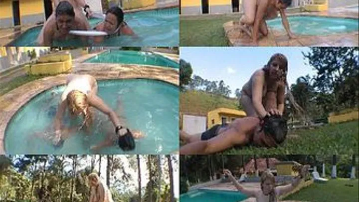 PONY GIRL SWIMMING POOL HUMILIATION 2 IDIOT SLAVES - cruel CAROLINE ZIMMERMAM - CLIP 6