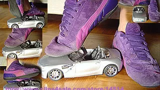 Crush car in purple sneakers