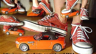 Crush car in red sneakers