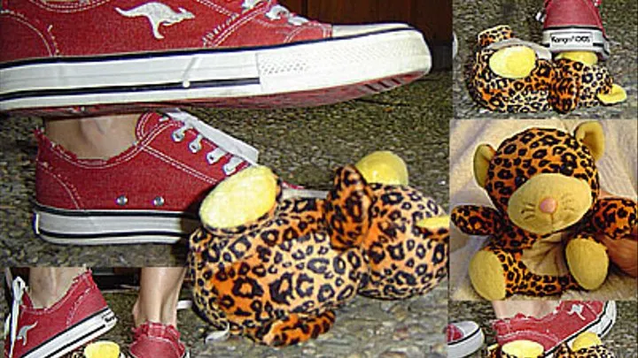 Crush plush toy leopard in red sneakers