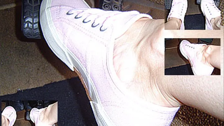 Pedal pumping in pink sneakers