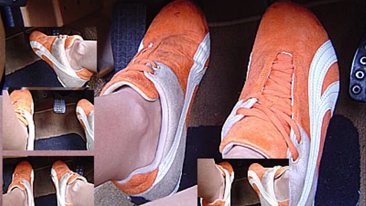 Pedal pumping in orange sneakers