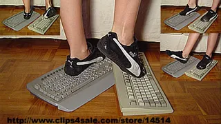 Trampling on 2 keyboards in sneakers