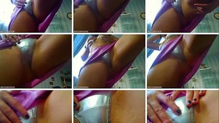 Pink leather UPSKIRT silver thongs teasing *POV*