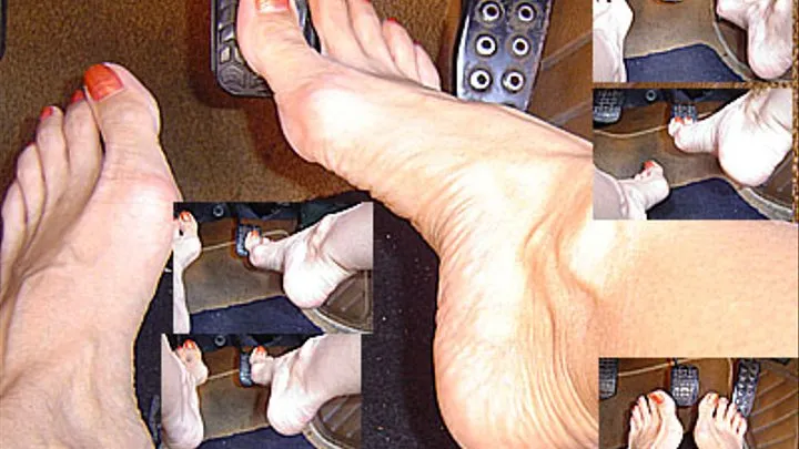 Pedal pumping barefeet orange toe nails