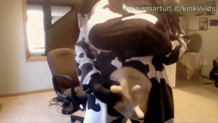 Sexy Cow Gets So Horny She Rips Open Her Costume to Rub Her Clit