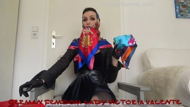 Scarf Queen: Cum on my satin scarf and lick it clean!