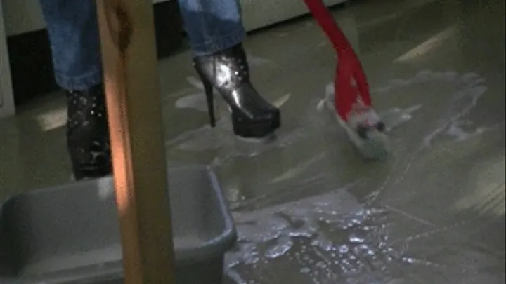 lady Sexy Floor Mopping in Boots