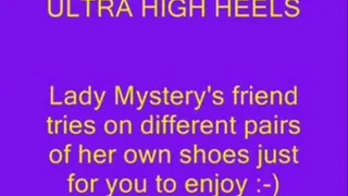 Lady Mysterys friend Lady Sensational tries on shoes