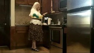 Granny strips after washing the Dishes!