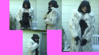 TV Karin in White fox fur Smoking with gloves on