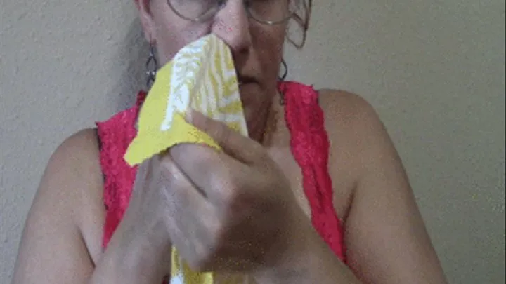 Nose blowing in White and Yellow Handkerchief -- 9 2015--MVI 6990