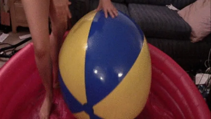 Humping and Deflating Blue and Yellow Large Beach Ball--10 10 14--MVI 6427