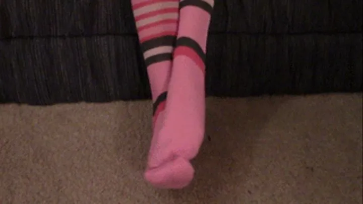 Showing off Knee High Pink Striped Socks--8 21 14--MVI 6170