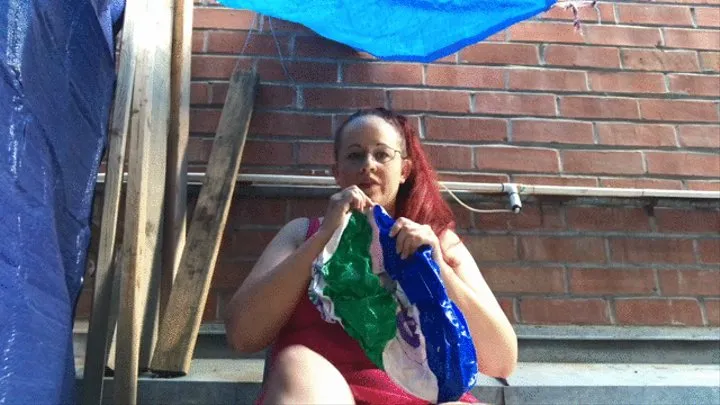 Inflating and Sitting on 99 Cent Store Beach Ball Outside- 5 18