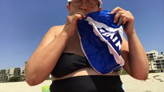 Inflating Nivea Beach Ball at the Beach - 9 2 20